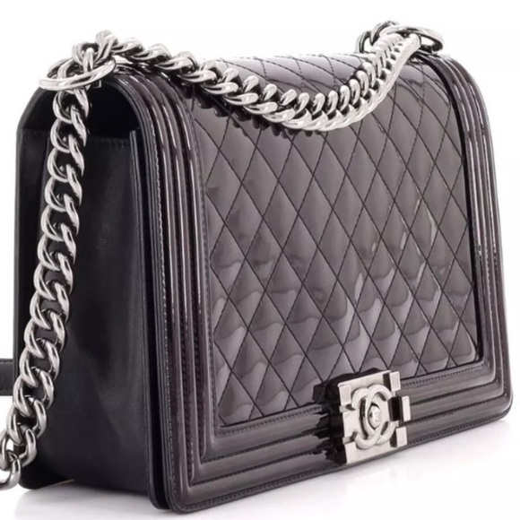 CHANEL BOY RARE Color Chain Patent Quilted Shoulder Bag Medium - Picture 13 of 14